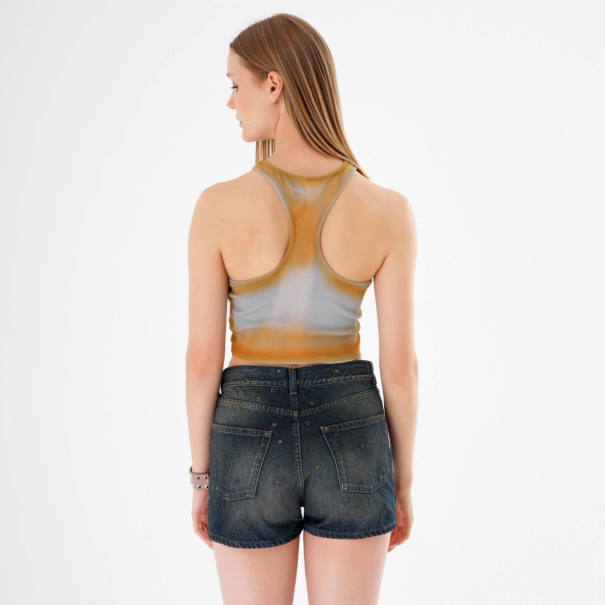 Off White - Cropped Top Blue & Tan Laundry Tank Top IT44